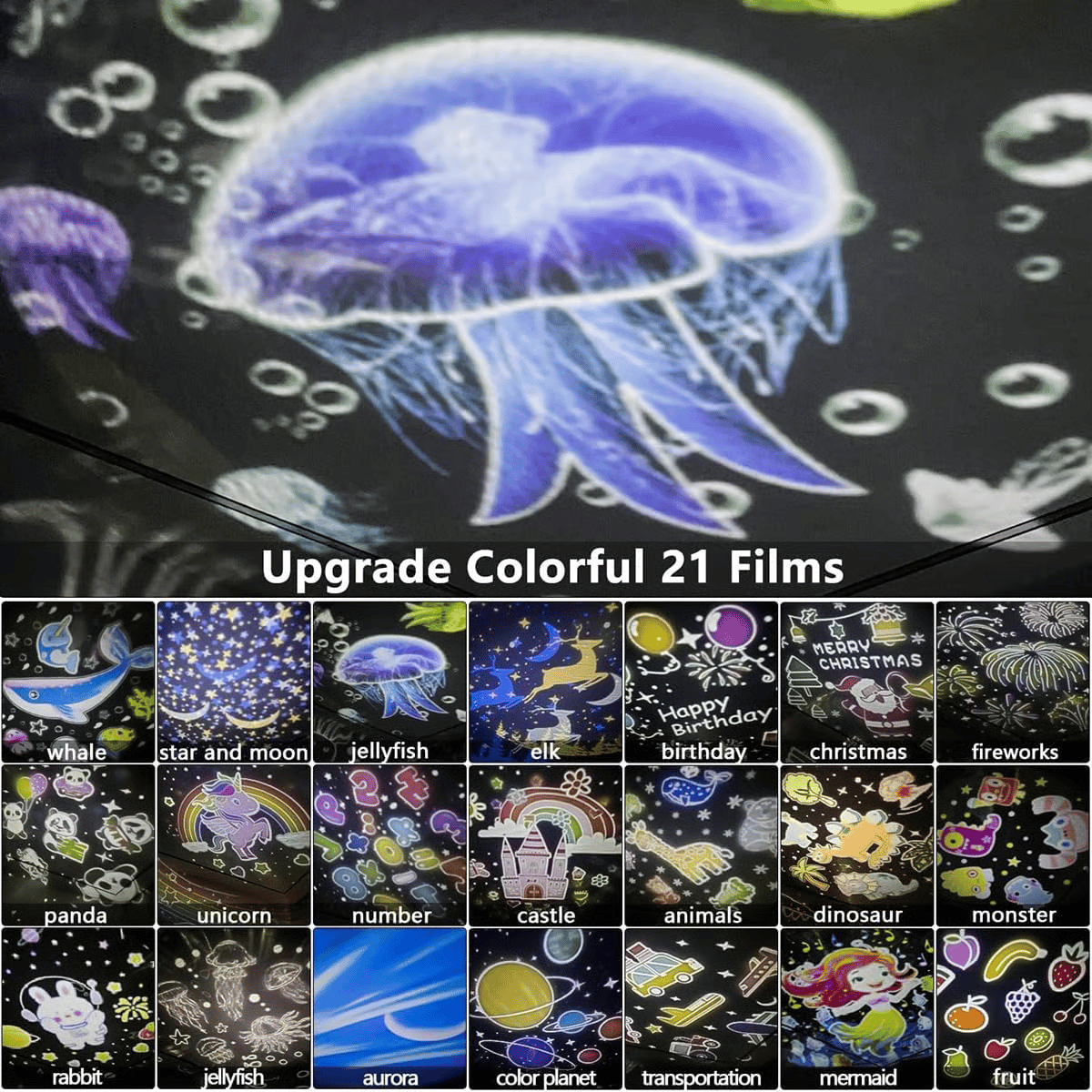 🌊 Kinder-Nachtlicht-Projektor mit 21 Filmen 🔋Type-C Aufladung