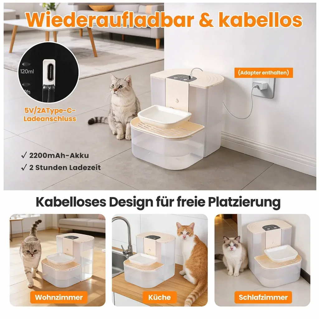 Kabelloser Trinkbrunnen für Haustiere, 4,5 l, automatischer Trinkwasserspender für Katzen und Hunde mit Filter, wie abgebildet
