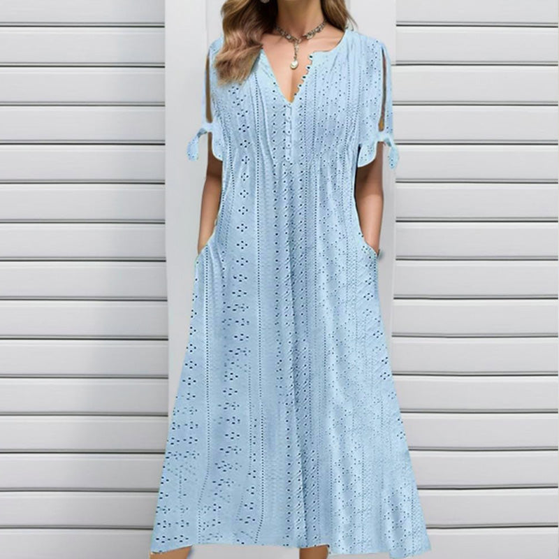 ⏰Last Day Sale 50% Rabatt💃💐Elegantes Kleid mit V-Ausschnitt und Hohlkehle für Frauen