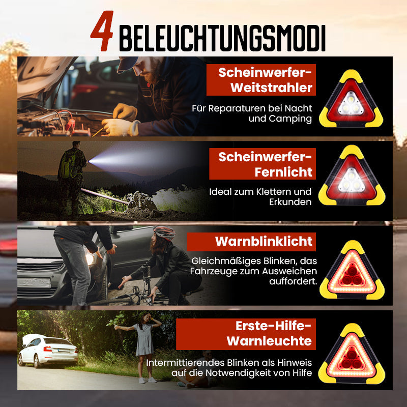 2-in-1 Solar-Warndreieck-Leuchten für den Notfall | Ideal für Winter-Nacht-Pannen | Sicheres Parking bei Pannen