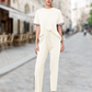 👗👗Damen-Zweiteiler: Gestreiftes T-Shirt & Jogginghose mit weitem Bein