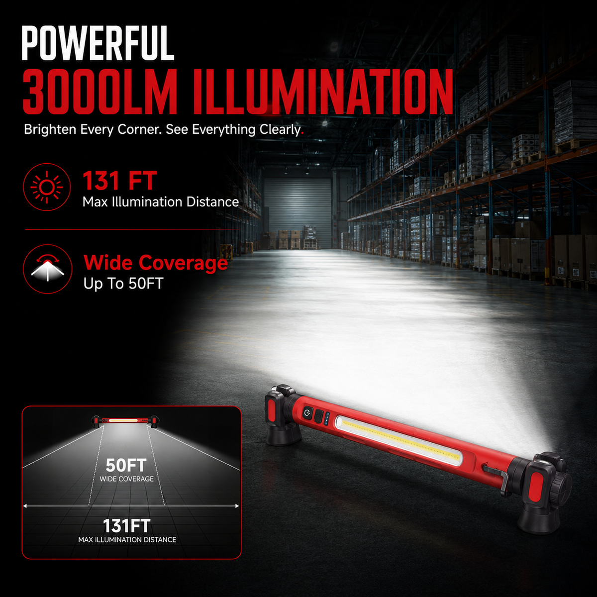 Wiederaufladbare LED-Arbeitsleuchte – 3000 LM, tragbare Werkstattleuchte mit Magnetbefestigung, 360°-Drehbarkeit und Powerbank-Funktion 🔦
