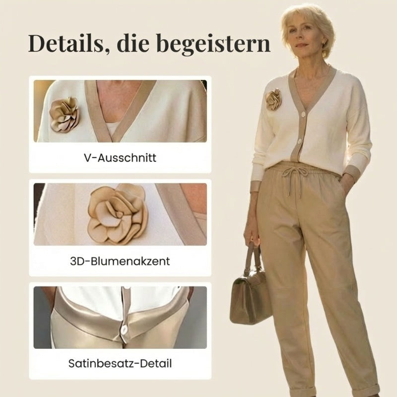 🔥Zeitlich begrenztes Angebot – 2-teiliges Set aus lässigem Damen-Oberteil mit V-Ausschnitt und Hose mit hoher Taille