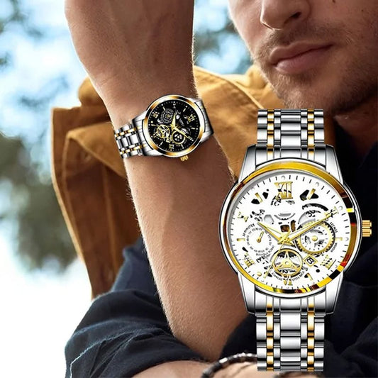 Aus Japan importierte Uhren🔥Wasserdichte römische skelettierte mechanische Herrenuhr