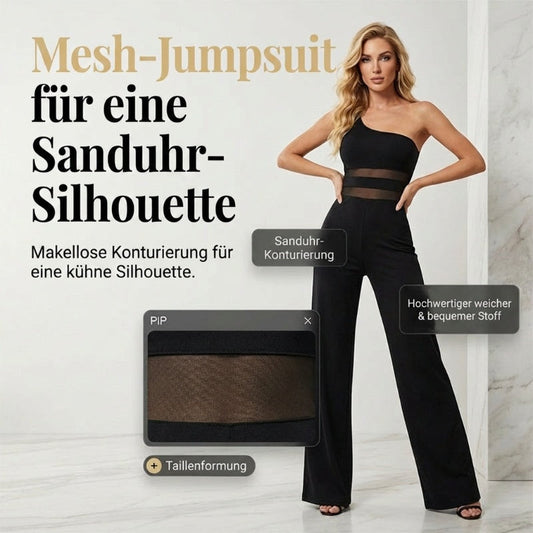 🌞Sommer-Sonderangebot – 60 % Rabatt!!🌿✨🔥One-Shoulder Jumpsuit mit weitem Bein und Netzeinsatz