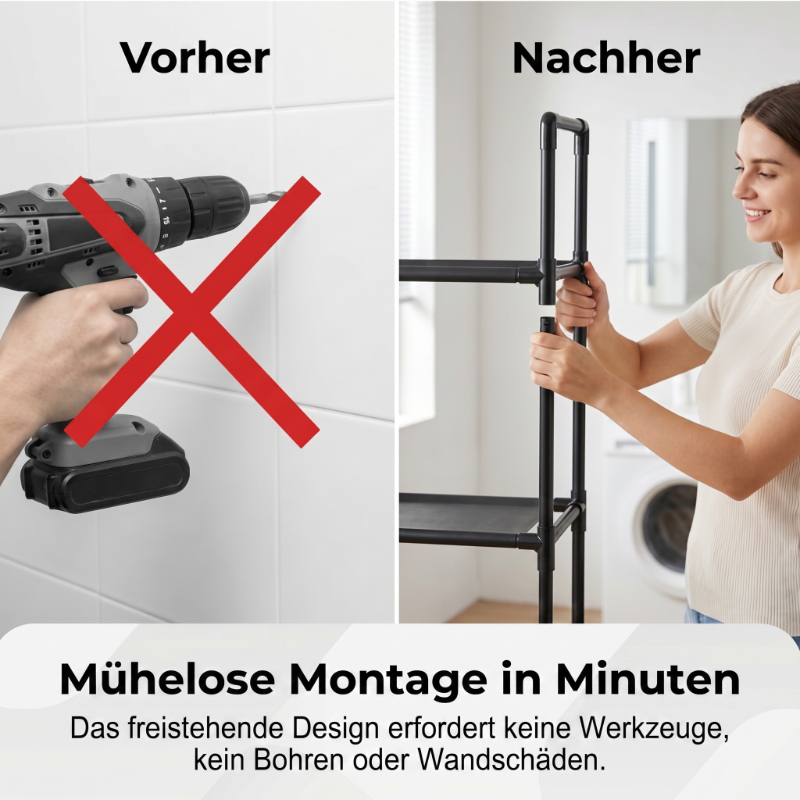 🏠✨ 50% RABATT! Praktisches Aufbewahrungsregal für Bad & Waschküche – Kein Bohren erforderlich – Selbstklebend & robust 🛠️
