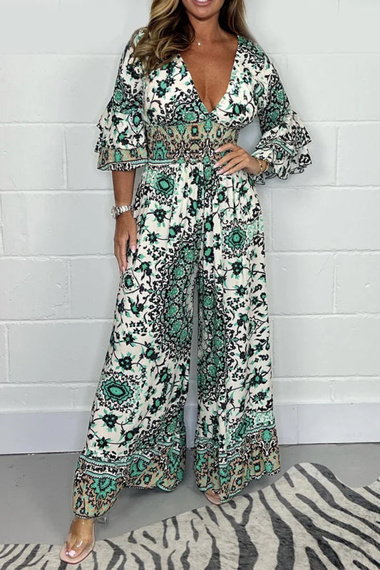 🔥🍃Jumpsuit mit V-Ausschnitt und Leopardenmuster