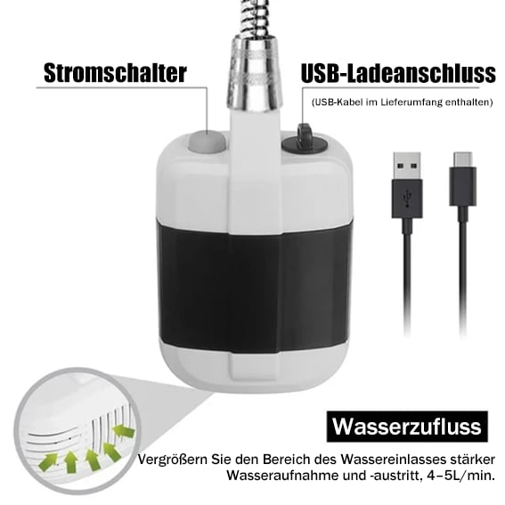 🚿✨Tragbare Campingdusche Mit Einstellbarem Durchfluss ✨Für Einfaches Und Bequemes Reinigen Im Freien!