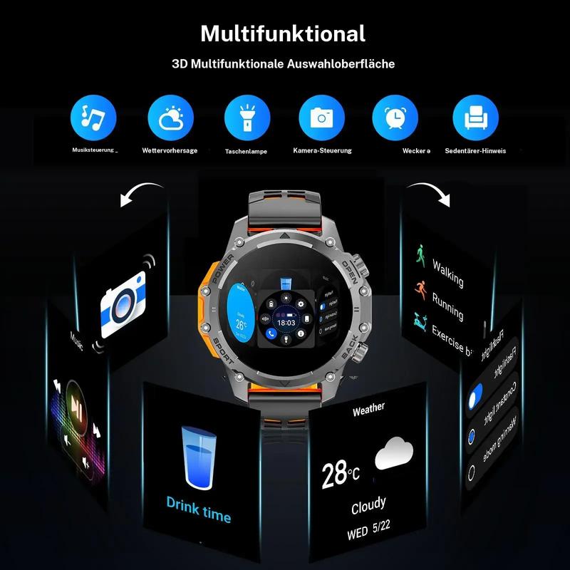 1,52'' Smartwatch HD per uomini – Telefono e controllo della musica – Molte modalità sportive – Impermeabile secondo IP68 – Longa durata della batteria – Orologio fitness per Android e iPhone