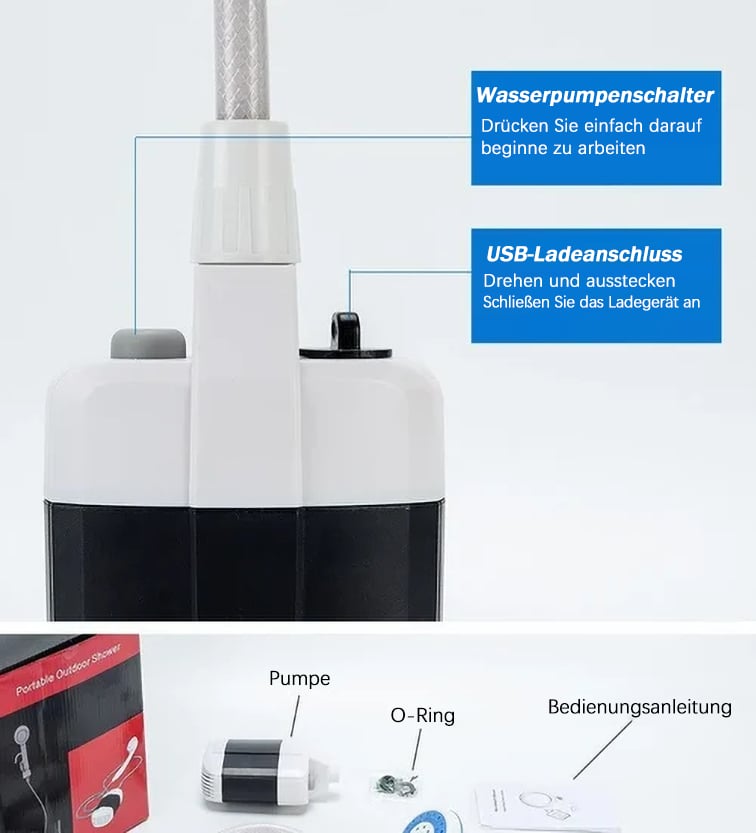 🚿✨Tragbare Campingdusche Mit Einstellbarem Durchfluss ✨Für Einfaches Und Bequemes Reinigen Im Freien!