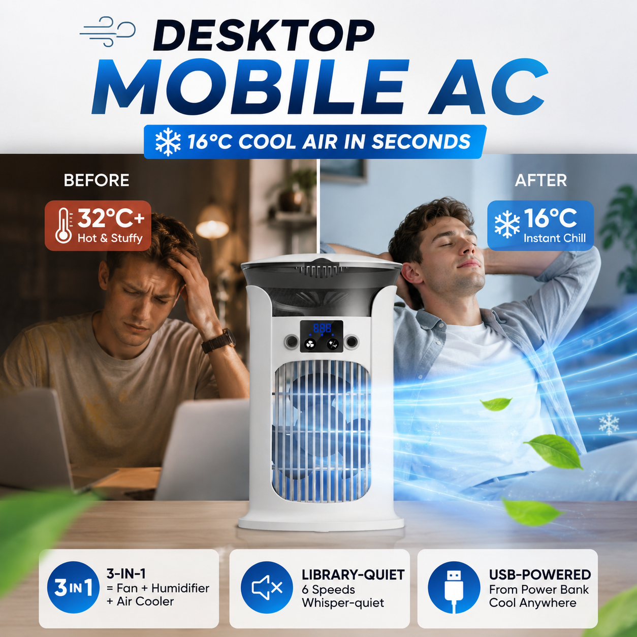 🔥Zeitlich begrenztes Angebot: 50 % Rabatt🔥3-in-1-Tischventilator