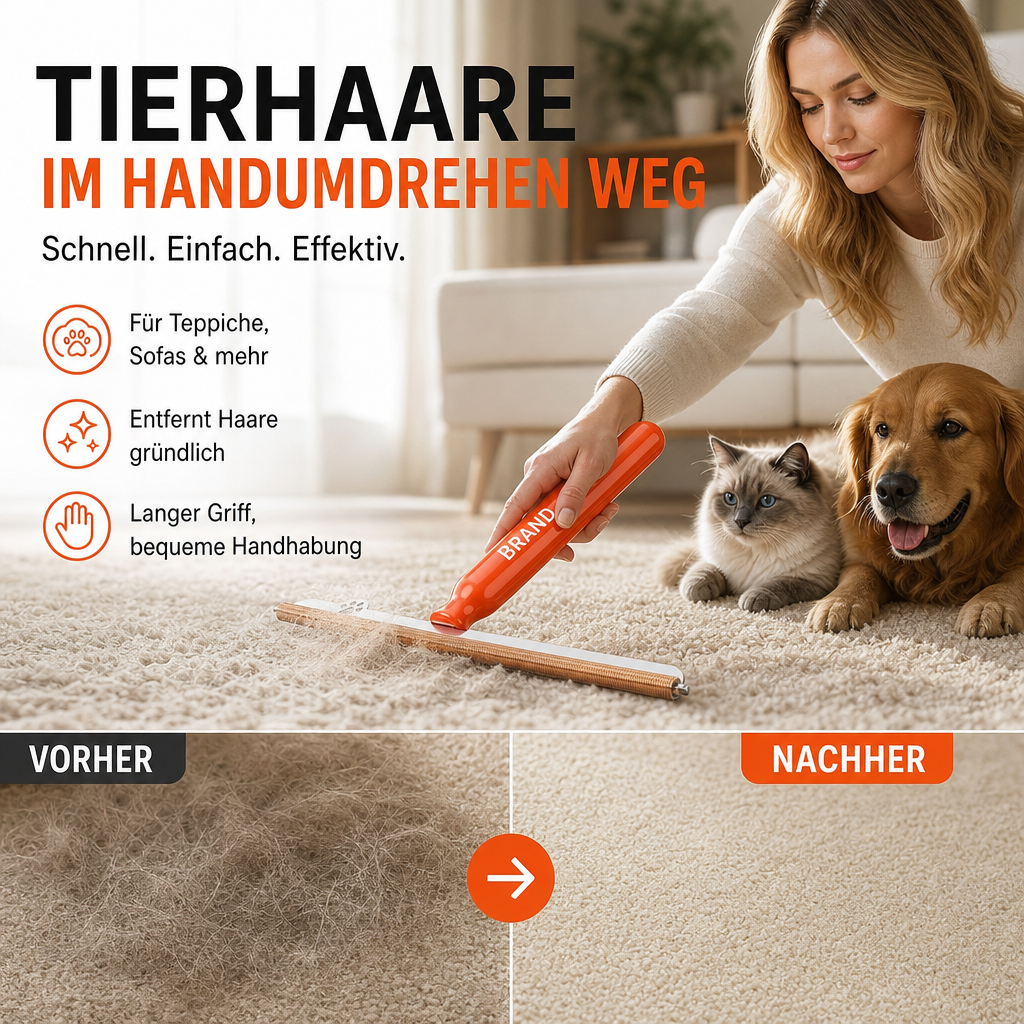 📢📢 50 % Rabatt!! ⏰🐾 Wiederverwendbarer Tierhaarentferner mit Metallkante & ergonomischem Griff für Teppiche und Polster