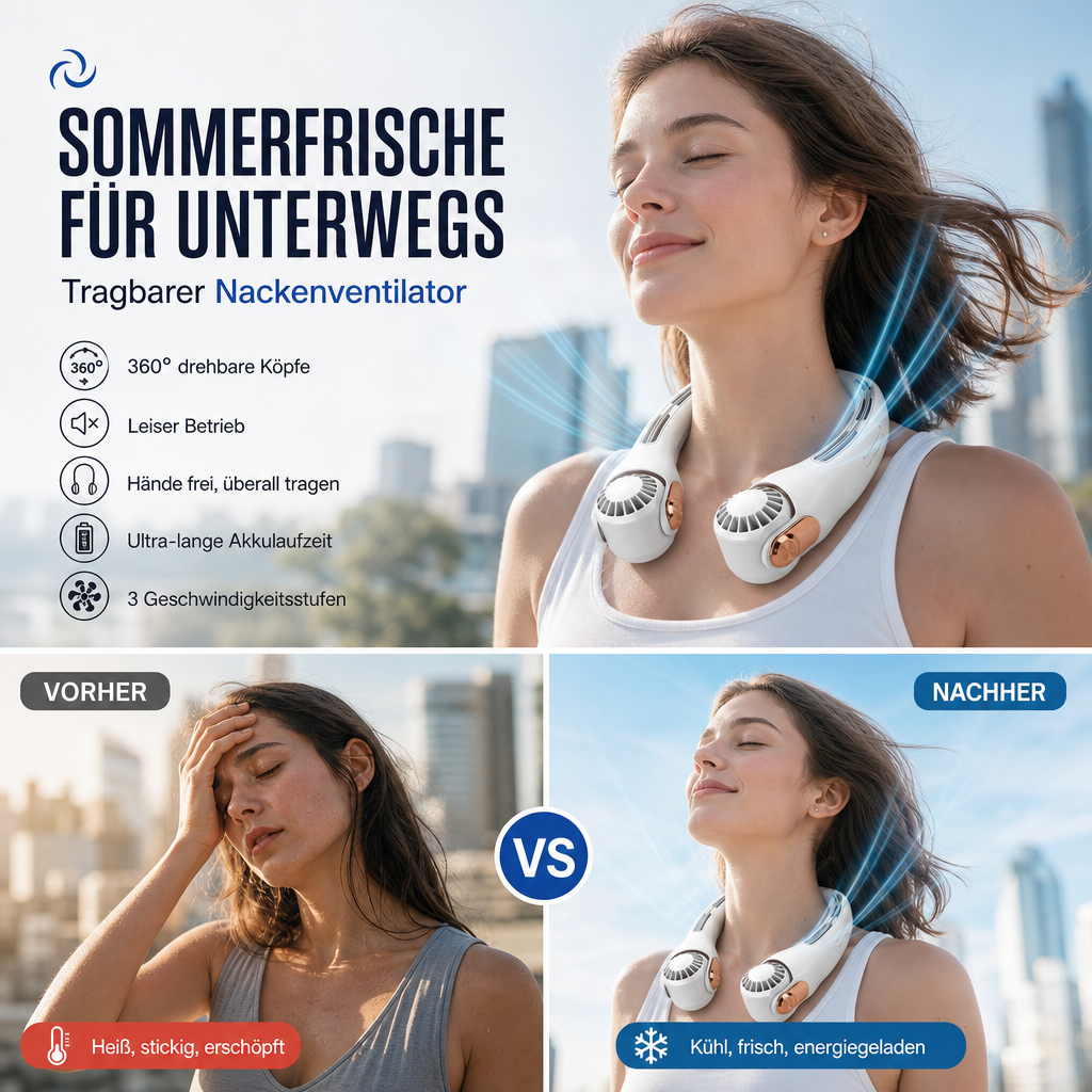 🍃🍃 54% Rabatt für eine begrenzte Dauer 🌪️  geräuscharmer für den Sommer Tragbarer Nackenlüfter
