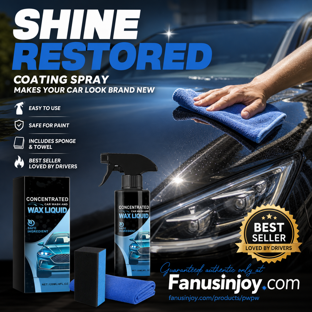 🚗✨50% RABATT NUR FÜR KURZE ZEIT! Konzentrierte Autowasch- und Wachsflüssigkeit, Sanftes & Effektives Reinigungs-Spray-Set mit Schwamm und Mikrofasertuch