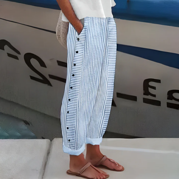 ☀️ Frühlings-Hot-Sale 50 % RABATT!! 🌿🌸 Bequeme blau gestreifte Hose mit Seitentaschen