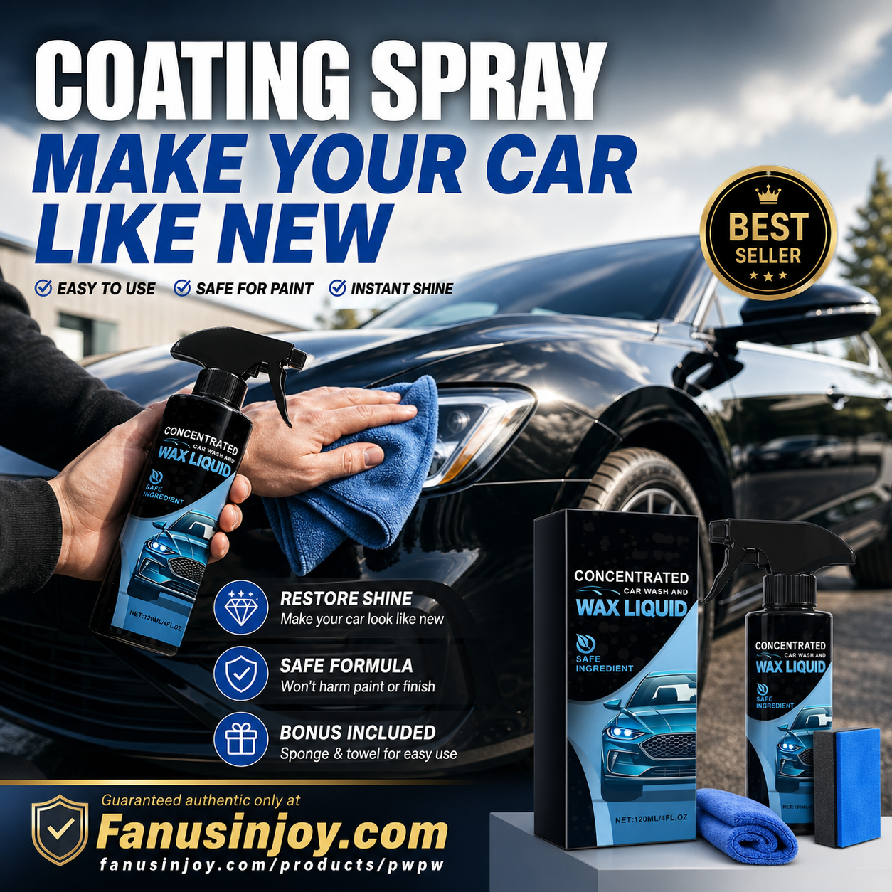 🚗✨50% RABATT NUR FÜR KURZE ZEIT! Konzentrierte Autowasch- und Wachsflüssigkeit, Sanftes & Effektives Reinigungs-Spray-Set mit Schwamm und Mikrofasertuch