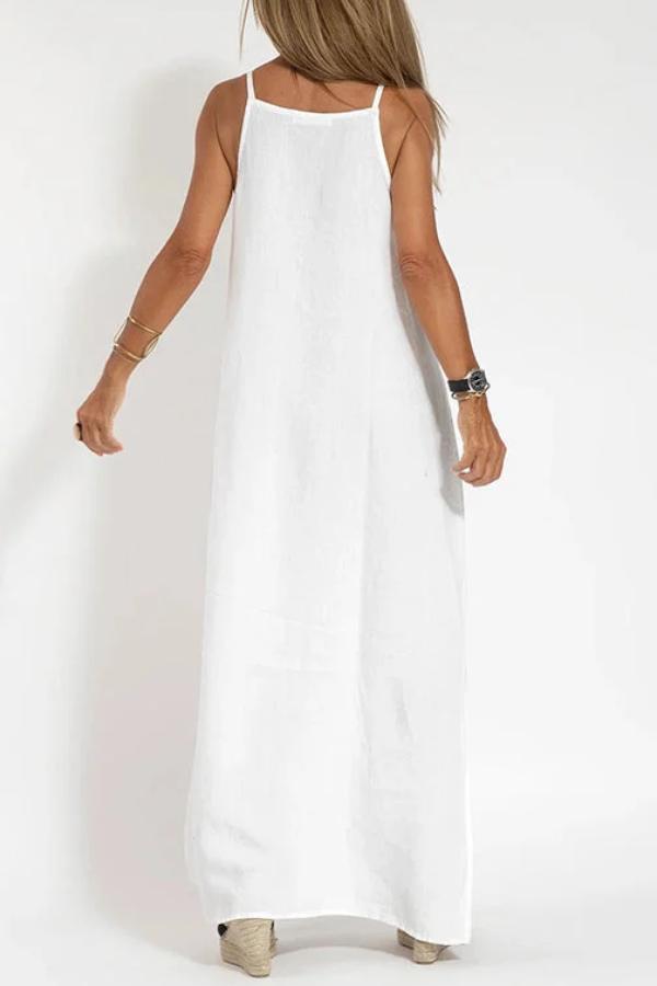 🔥Lässiges, einfarbiges, ärmelloses Neckholder-Leinenkleid für Damen