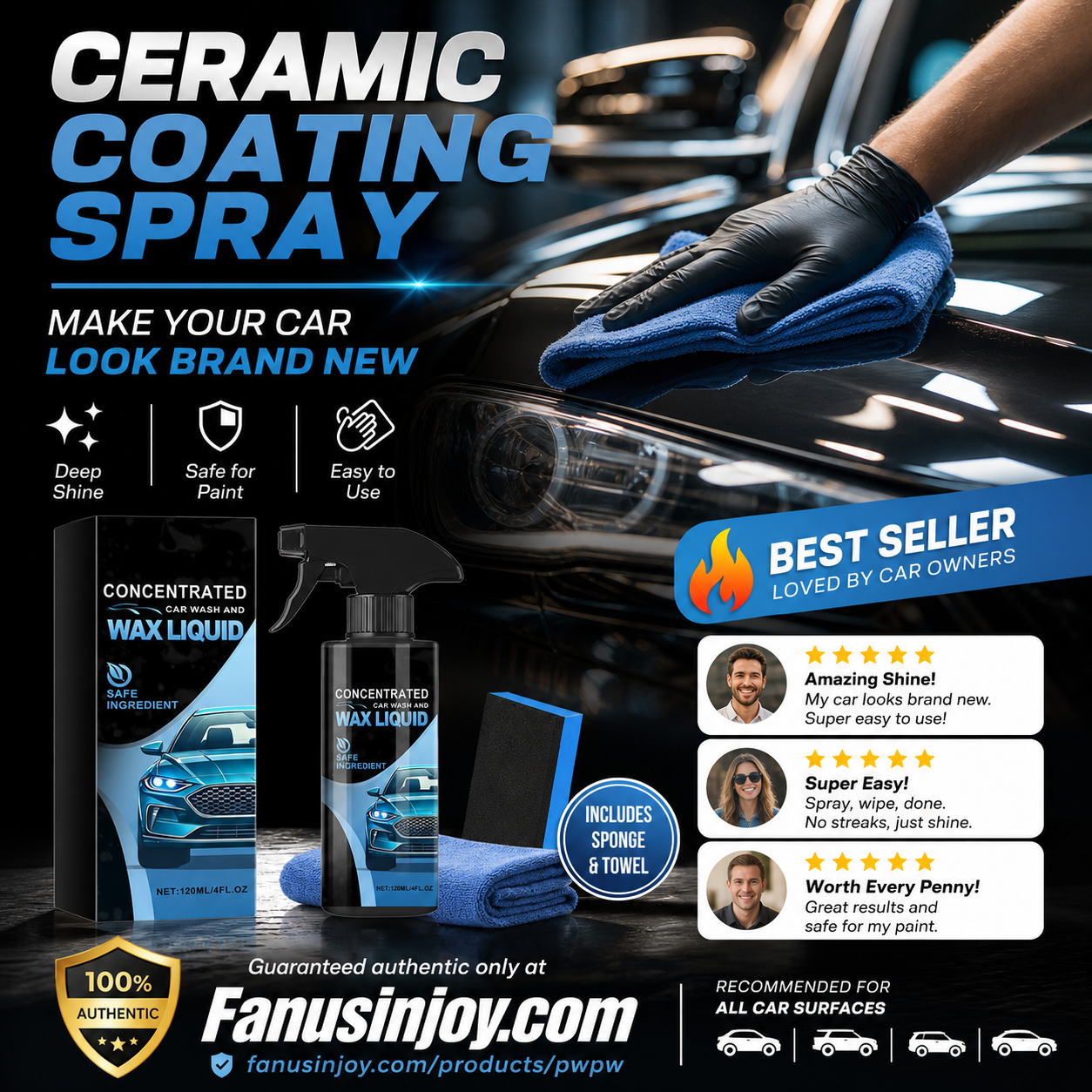 🚗✨50% RABATT NUR FÜR KURZE ZEIT! Konzentrierte Autowasch- und Wachsflüssigkeit, Sanftes & Effektives Reinigungs-Spray-Set mit Schwamm und Mikrofasertuch