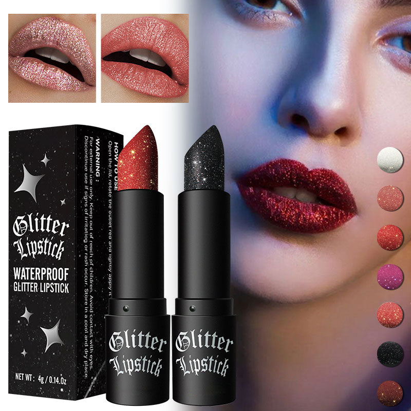 Mattierende, langanhaltende Lippenstift mit feinem Glitzer