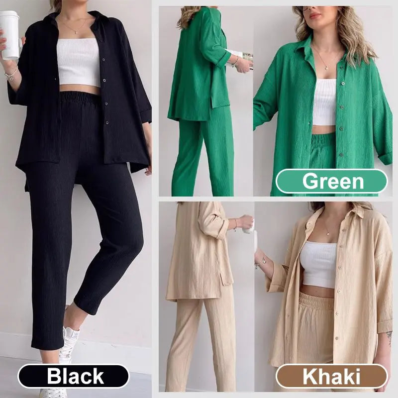 🌸Neuankömmlinge 50 % RABATT💖Modisches, lässiges Sommer-Set aus Hemd und Hose, 2-teilig, für Damen