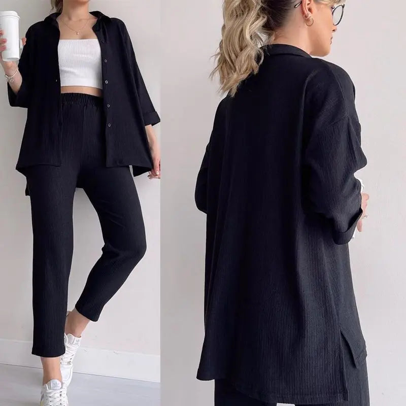 🌸Neuankömmlinge 50 % RABATT💖Modisches, lässiges Sommer-Set aus Hemd und Hose, 2-teilig, für Damen