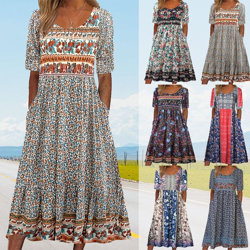 50% OFF🔥Elegantes Kleid mit böhmischem Print für Damen