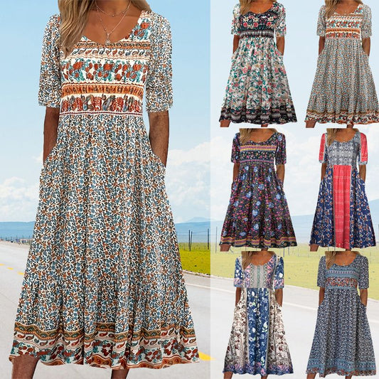 50% OFF🔥Elegantes Kleid mit böhmischem Print für Damen
