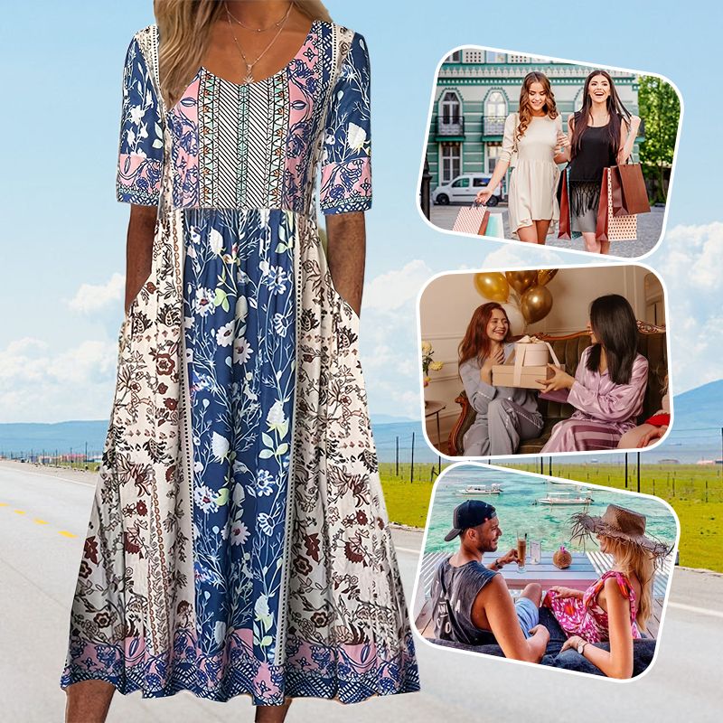 50% OFF🔥Elegantes Kleid mit böhmischem Print für Damen