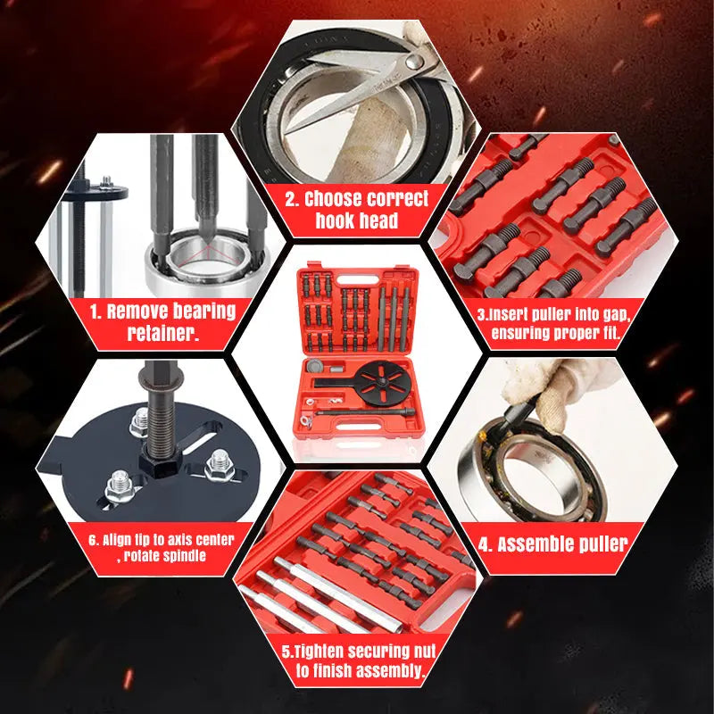 🔥Werkzeug zur Demontage von Innenlagern Abzieher 🔧 Innenlager-Abzieher Set aus Kohlenstoffstahl – 6 Spannzangen in robuster Box für Auto & Fahrrad