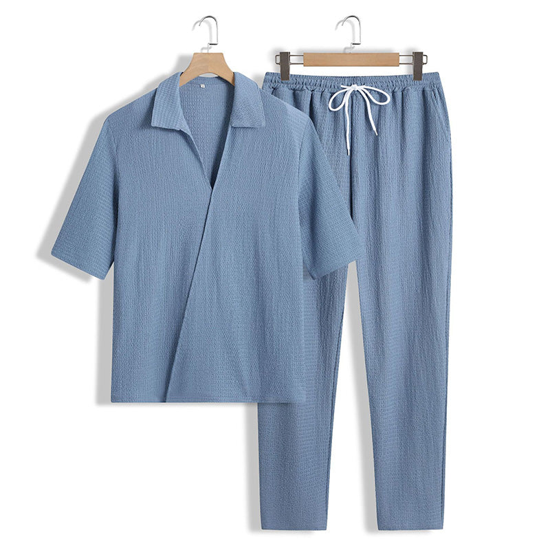🔥Neu eingetroffen 50 % Rabatt💥2-teiliges Set für Herren – kurzärmliges Oberteil mit V-Ausschnitt und Hose