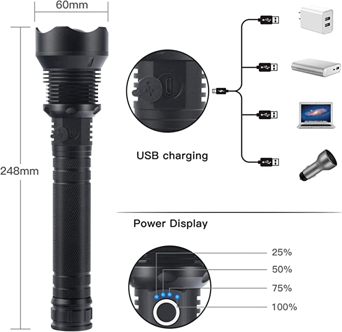 ✨49% Rabatt am letzten Tag des Verkaufs✨ Superhelle, leistungsstarke, hohe Lumen, lange taktische Taschenlampen mit wiederaufladbarer Batterie
