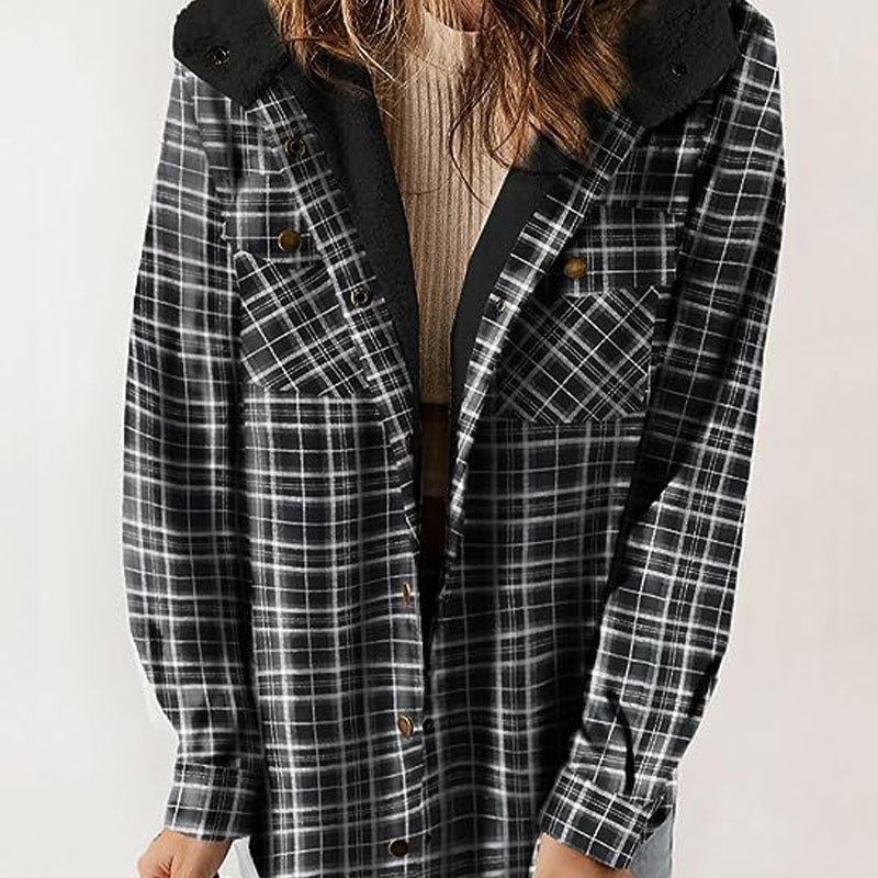 Trendige karierte Winterjacke mit Kapuze für Frauen