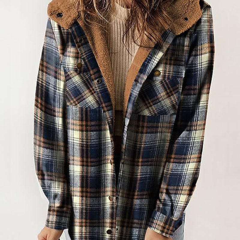 Trendige karierte Winterjacke mit Kapuze für Frauen