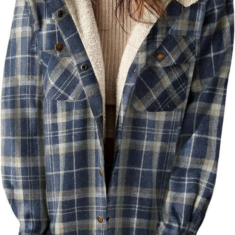 Trendige karierte Winterjacke mit Kapuze für Frauen