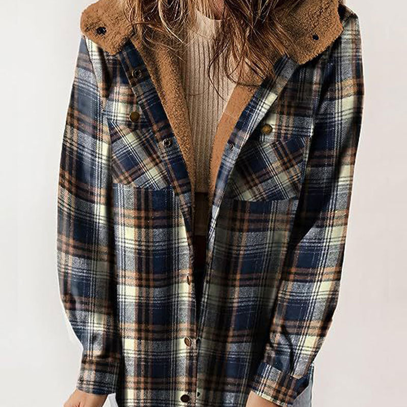 Trendige karierte Winterjacke mit Kapuze für Frauen