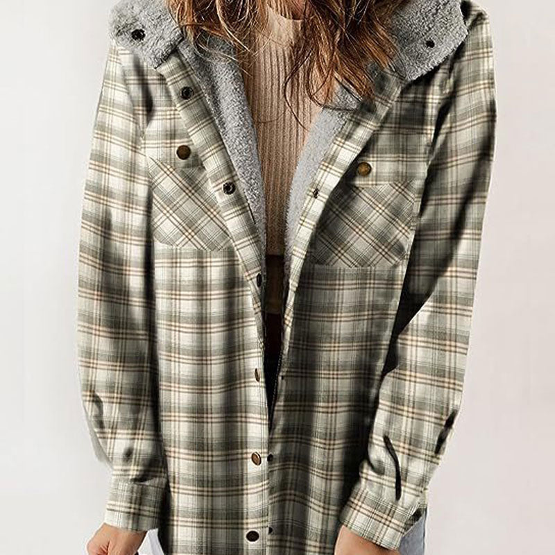 Trendige karierte Winterjacke mit Kapuze für Frauen
