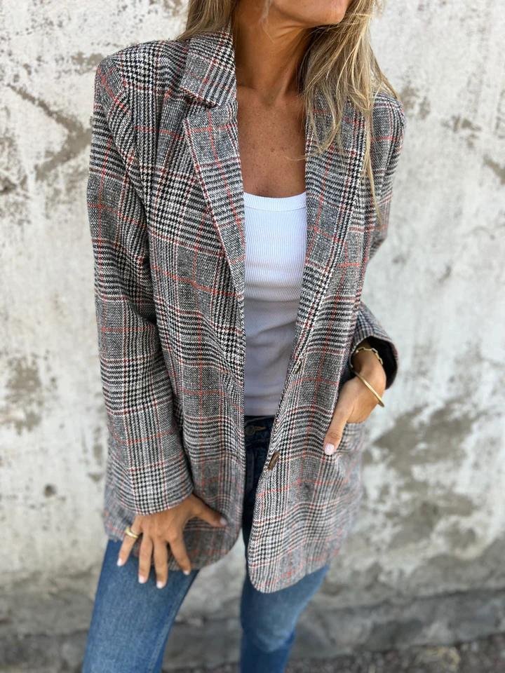 ⏰50% Rabatt🥰Saisonangebot zum Super-Sonderpreis🥰Lässiger karierter Blazer mit Revers