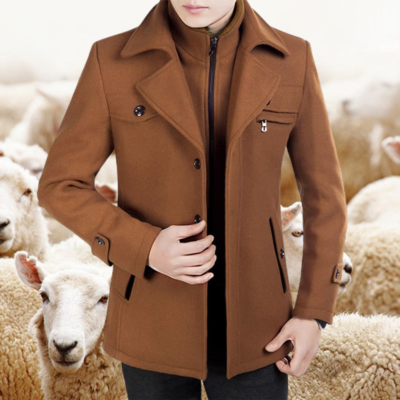 Neuer Wollmantel für Herren mit Doppelkragen für Herbst und Winter