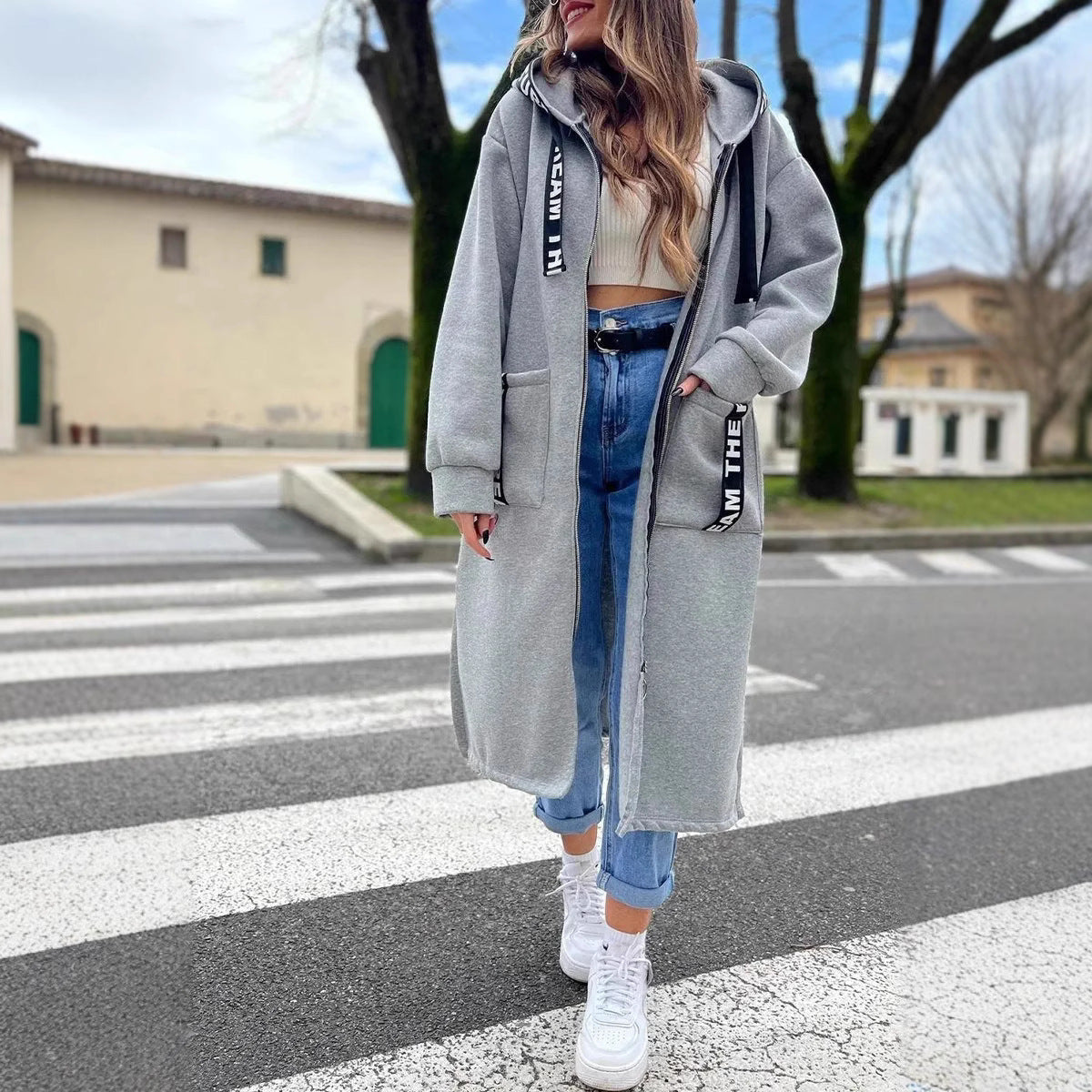 🍂 Early-bird price 50% Rabatt 🍁Lange, lässige, einfarbige Damenjacke mit Kapuze