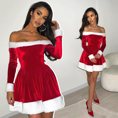 🌲Women's Christmas One-Shoulder A-Swing Dress💝