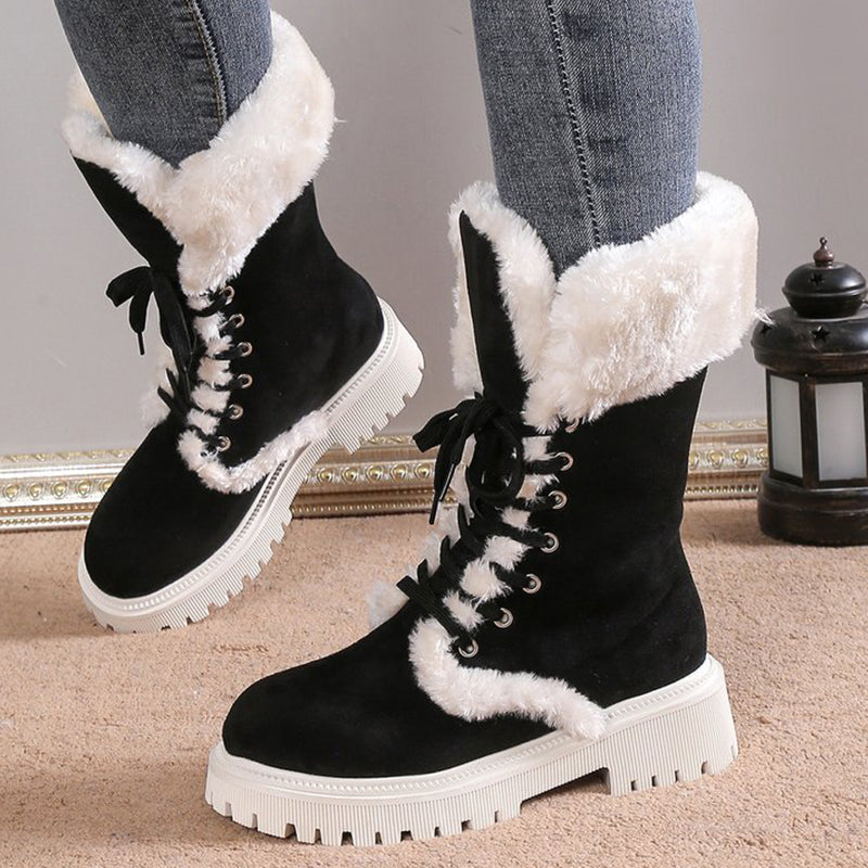 Damen-Schneestiefel aus Baumwolle mit mittelhohem Schaft und Plüschfutter【Kostenlose Lieferung】