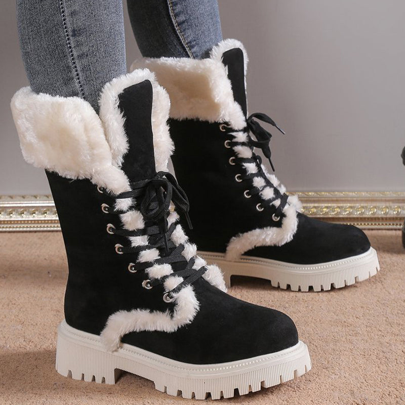 Damen-Schneestiefel aus Baumwolle mit mittelhohem Schaft und Plüschfutter【Kostenlose Lieferung】