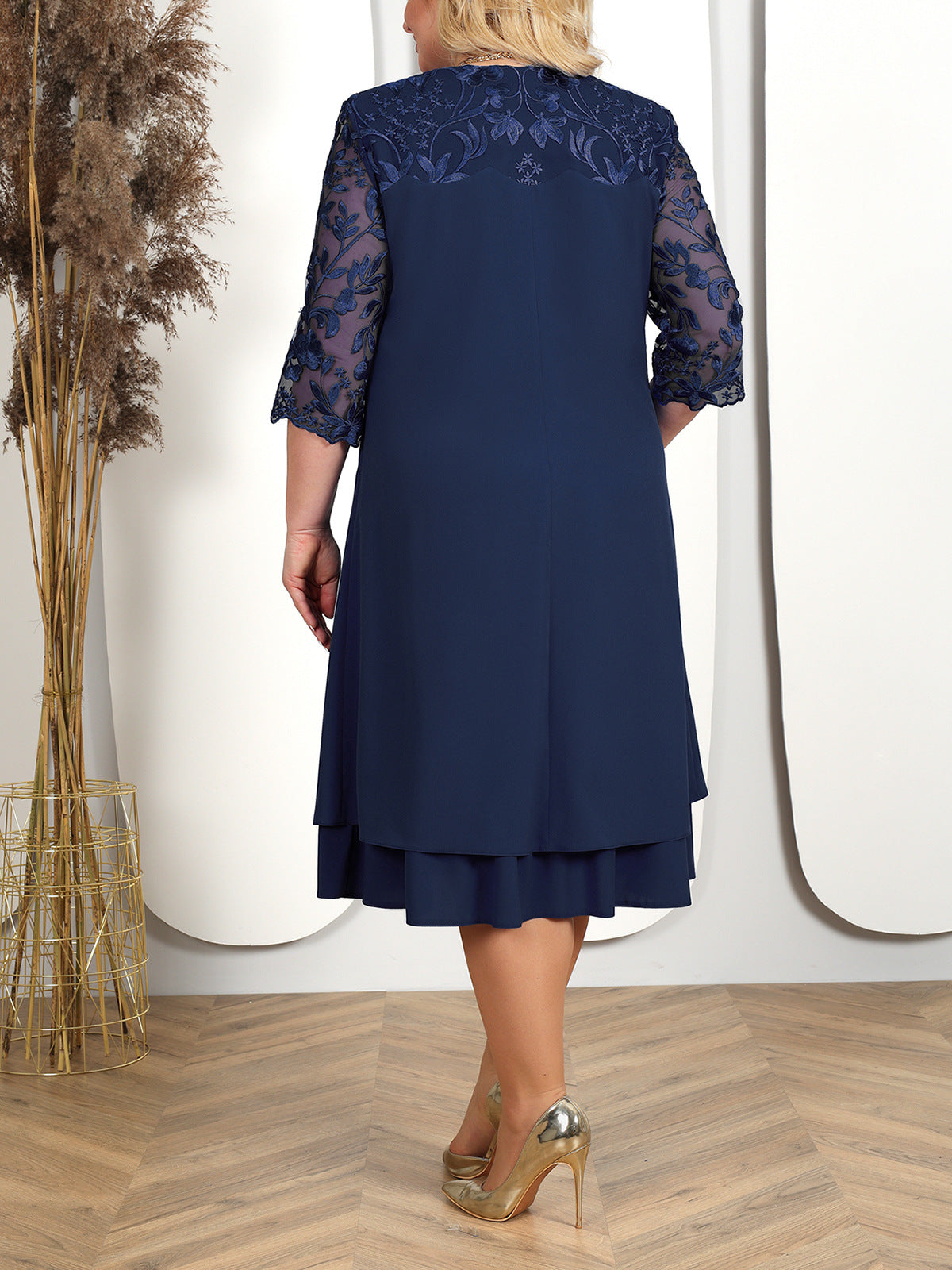 🎁Frühjahrsverkauf 49% Rabatt🔥Damen Besticktes Chiffon Rundhalskleid