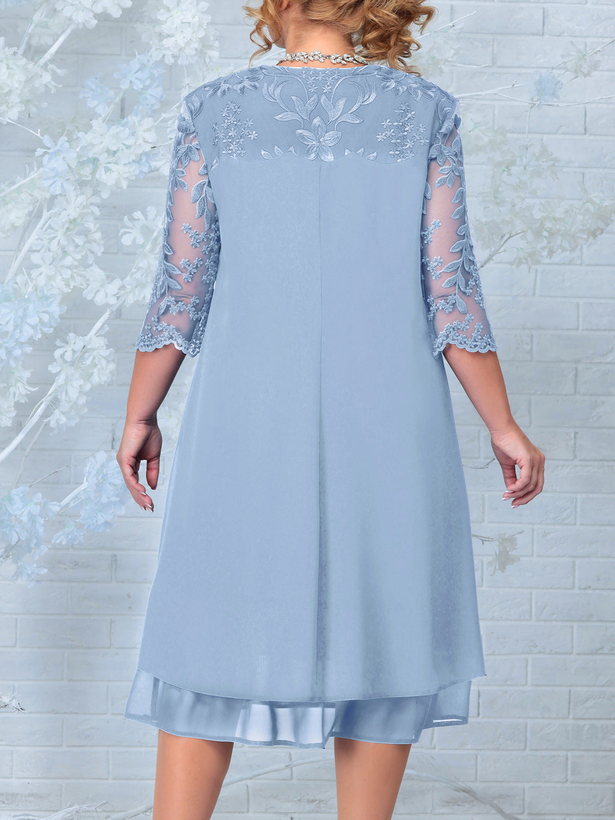 🎁Frühjahrsverkauf 49% Rabatt🔥Damen Besticktes Chiffon Rundhalskleid
