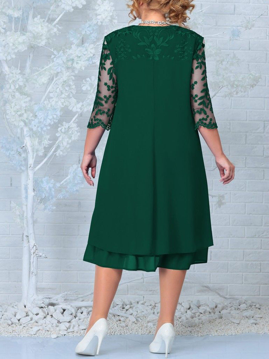 🎁Frühjahrsverkauf 49% Rabatt🔥Damen Besticktes Chiffon Rundhalskleid