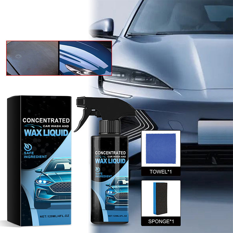 🚗✨50% RABATT NUR FÜR KURZE ZEIT! Konzentrierte Autowasch- und Wachsflüssigkeit, Sanftes & Effektives Reinigungs-Spray-Set mit Schwamm und Mikrofasertuch