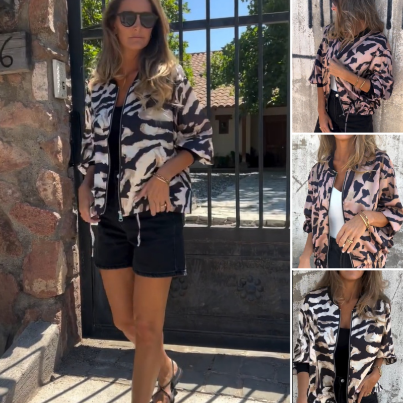 🌸Frühjahrsverkauf 50% Rabatt🌸Frühling Damen Reißverschluss Zebra Druck einteilige Jacke