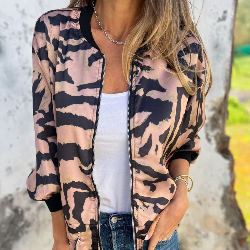 🌸Frühjahrsverkauf 50% Rabatt🌸Frühling Damen Reißverschluss Zebra Druck einteilige Jacke