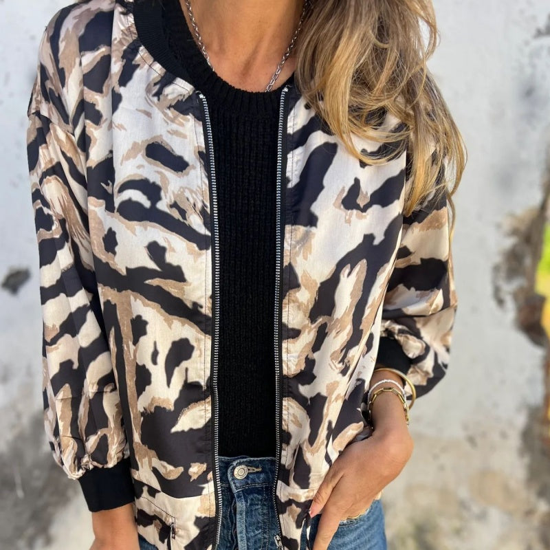 🌸Frühjahrsverkauf 50% Rabatt🌸Frühling Damen Reißverschluss Zebra Druck einteilige Jacke