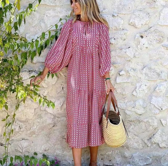 🌸Große Preisreduzierung🌸 Elegantes Damen-Boho-Maxikleid mit Puffärmeln und Blumenmuster